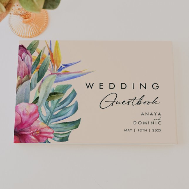 Colourful Tropical Floral | Peach Wedding Guest Bo Guest Book (Creator Uploaded)