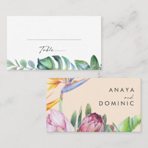 Colourful Tropical Floral    Peach Wedding Place Card