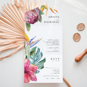 Colourful Tropical Floral Photo Seal And Send All In One Invitation