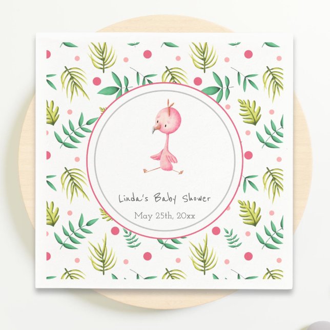 Colourful Tropical Floral Pink Flamingo Baby Showe Napkin (Creator Uploaded)