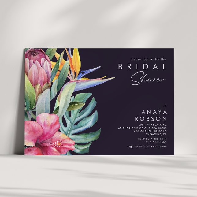 Colourful Tropical Floral | Purple Bridal Shower Invitation (Creator Uploaded)