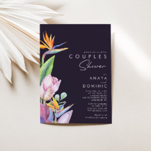 Colourful Tropical Floral   Purple Couples Shower Invitation