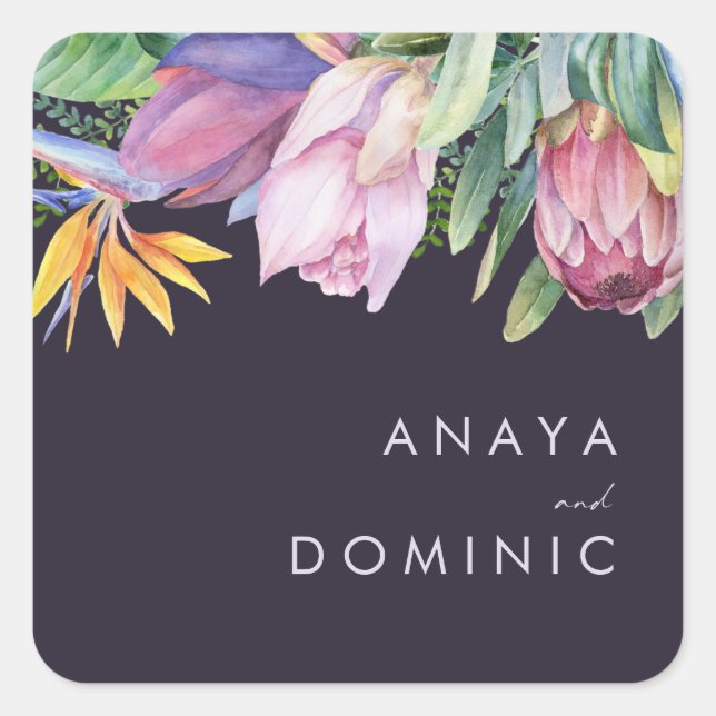 Colourful Tropical Floral | Purple Envelope seals (Front)