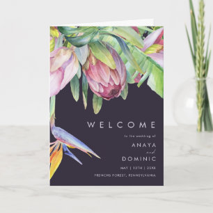 Colourful Tropical Floral   Purple Folded Wedding Programme