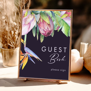 Colourful Tropical Floral Purple Guest Book Sign