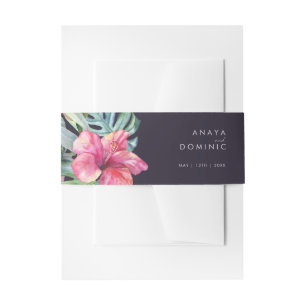 Colourful Tropical Floral Purple Invitation Belly Band