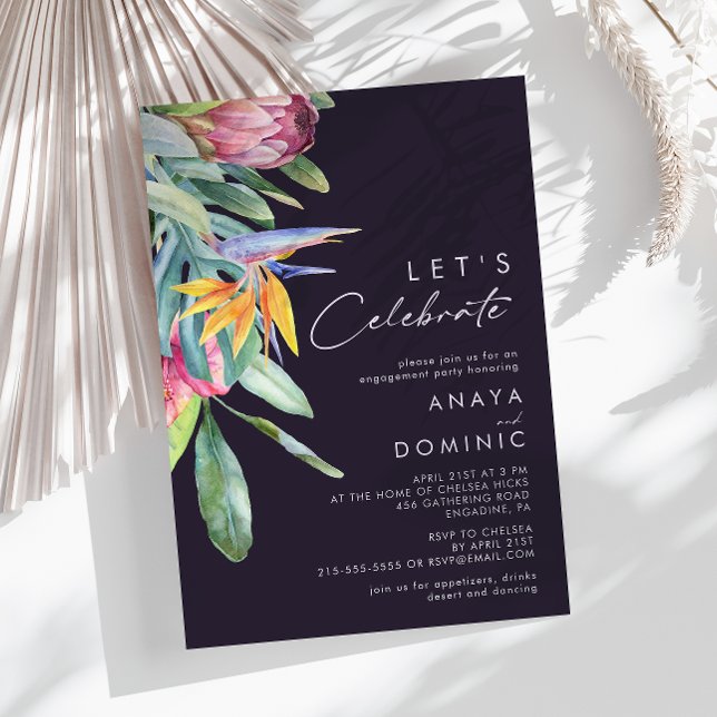 Colourful Tropical Floral | Purple Let's Celebrate Invitation (Creator Uploaded)