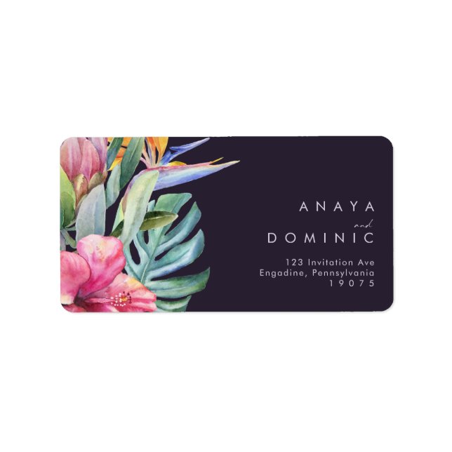 Colourful Tropical Floral | Purple RSVP Address Label (Front)