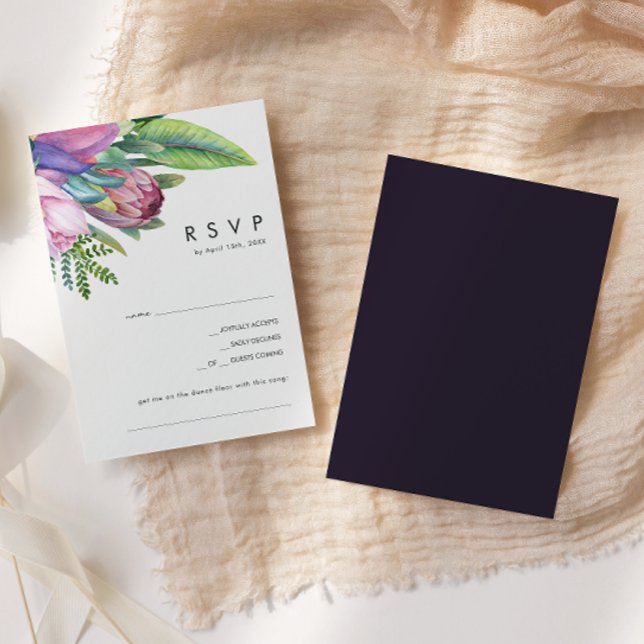 Colourful Tropical Floral | Purple Song Request RSVP Card (Creator Uploaded)