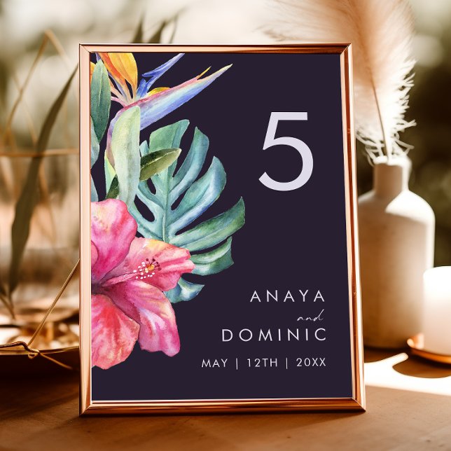 Colourful Tropical Floral | Purple Table Number (Creator Uploaded)