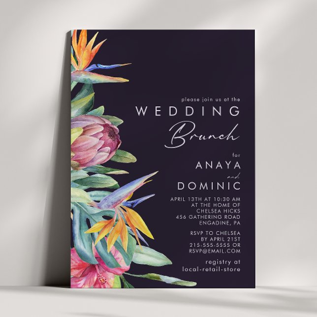 Colourful Tropical Floral | Purple Wedding Brunch Invitation (Creator Uploaded)