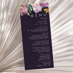 Colourful Tropical Floral   Purple Wedding Dinner Menu