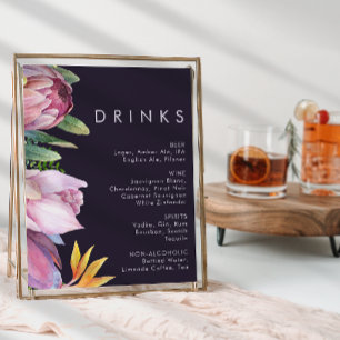 Colourful Tropical Floral   Purple Wedding Drinks Poster