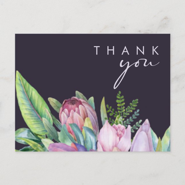 Colourful Tropical Floral Purple Wedding Thank You Postcard (Front)