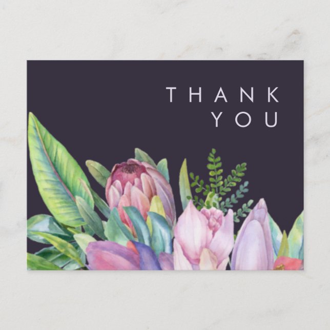Colourful Tropical Floral Purple wedding Thank You Postcard (Front)