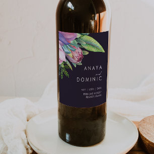 Colourful Tropical Floral   Purple Wedding Wine Label