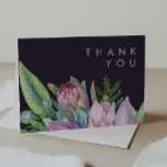Colourful Tropical Floral | PurpleThank You Card<br><div class="desc">This colourful tropical floral | purple hank you card is perfect for your modern boho destination, green, purple, peach wedding. Design features an elegant bouquet of classic beach watercolor greenery and flowers that may include sage green eucalyptus, mauve and red protea, blush pink hibiscus, orange and blue bird of paradise,...</div>