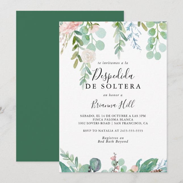 Colourful Tropical Floral Spanish Bridal Shower Invitation (Front/Back)