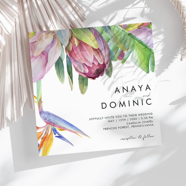 Colourful Tropical Floral | Square Wedding Invitation (Creator Uploaded)