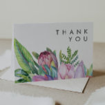 Colourful Tropical Floral | Thank You Card<br><div class="desc">This colourful tropical floral | thank you card is perfect for your modern boho destination, green, purple, peach wedding. Design features an elegant bouquet of classic beach watercolor greenery and flowers that may include sage green eucalyptus, mauve and red protea, blush pink hibiscus, orange and blue bird of paradise, and...</div>
