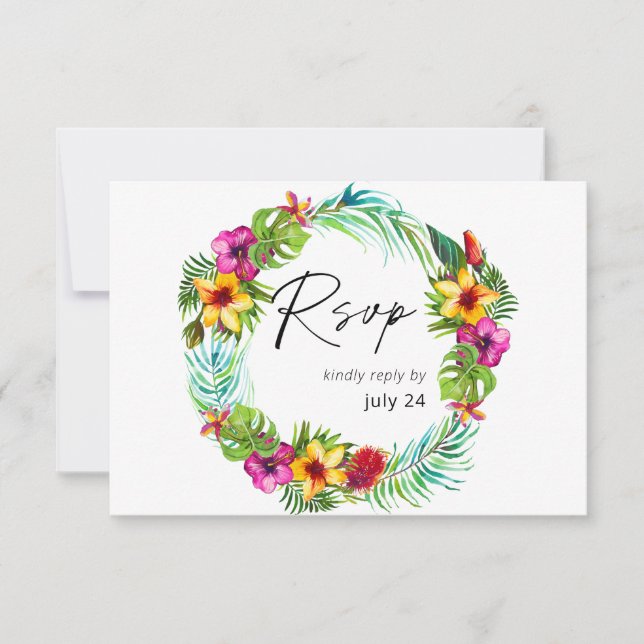 Colourful Tropical Floral w Meal RSVP (Front)