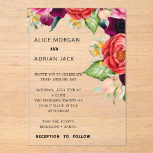 Colourful Tropical Floral Wedding  Acrylic Invitations