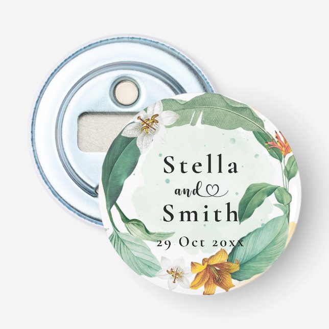 Colourful Tropical Floral Wedding Bottle Opener (Front)