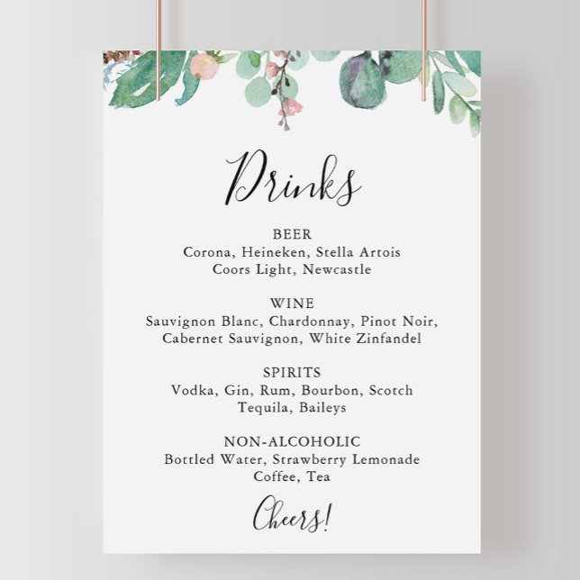 Colourful Tropical Floral Wedding Drinks Menu Sign (Creator Uploaded)