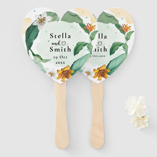 Colourful Tropical Floral Wedding Hand Fan (Front and Back)
