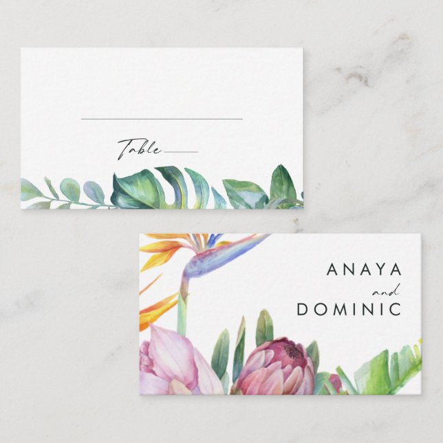 Colourful Tropical Floral | Wedding Place Card (Front/Back)
