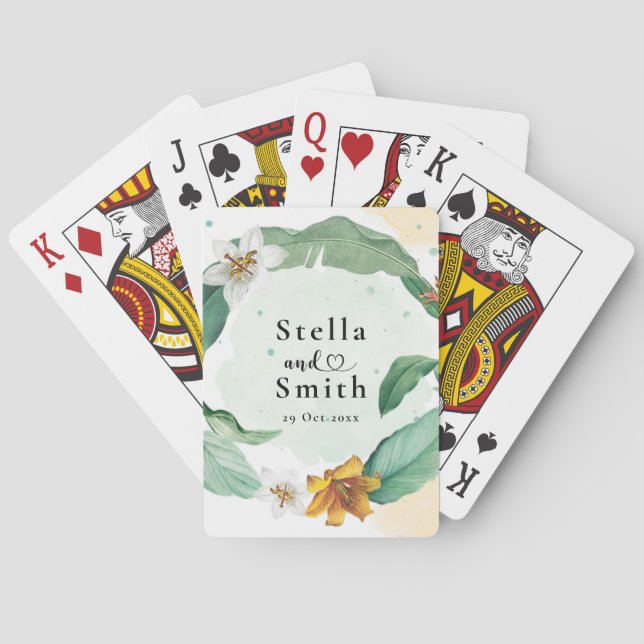 Colourful Tropical Floral Wedding Playing Cards (Back)