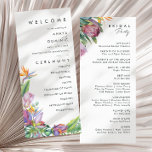 Colourful Tropical Floral | Wedding Program Programme<br><div class="desc">This colourful tropical floral | wedding program is perfect for your modern boho destination, green, purple, peach wedding. Design features an elegant bouquet of classic beach watercolor greenery and flowers that may include sage green eucalyptus, mauve and red protea, blush pink hibiscus, orange and blue bird of paradise, and dark...</div>