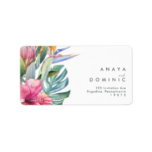 Colourful Tropical Floral   Wedding RSVP Address Label