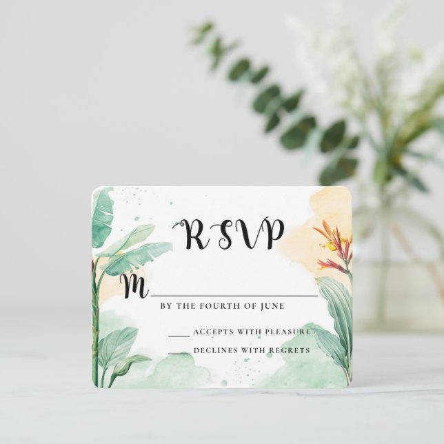 Colourful Tropical Floral Wedding RSVP Card (Standing Front)