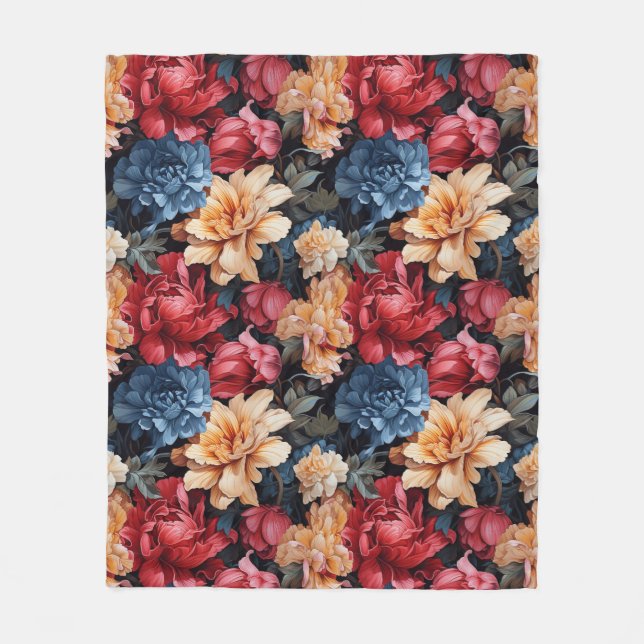 Colourful Tropical Florals Fleece Blanket (Front)