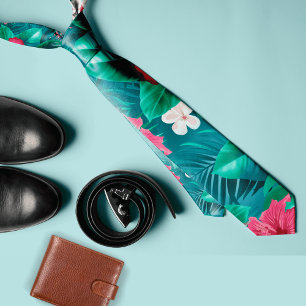 Colourful tropical flower and leaves Summer  Tie