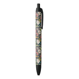 Colourful Tropical Flower Pattern Black Ink Pen