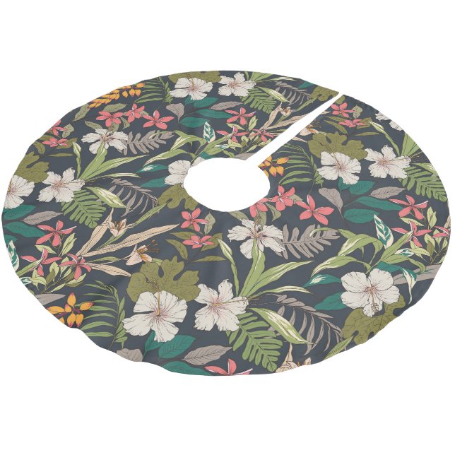 Colourful Tropical Flower Pattern Brushed Polyester Tree Skirt (Angled)