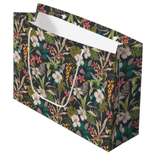 Colourful Tropical Flower Pattern Large Gift Bag (Front Angled)