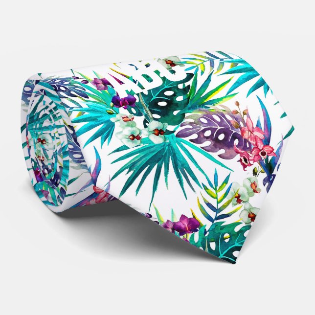 Colourful Tropical Flowers and Foliage Tie (Rolled)