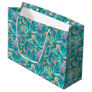 Colourful tropical flowers and leaves pattern large gift bag
