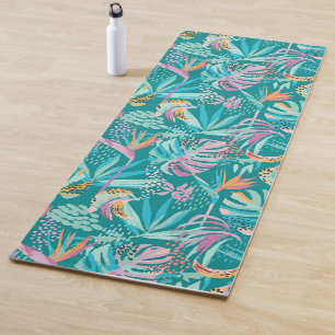 Colourful tropical flowers and leaves pattern yoga mat