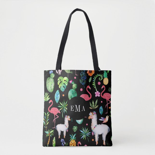 Colourful Tropical Flowers Animals & Leafs Pattern Tote Bag (Front)