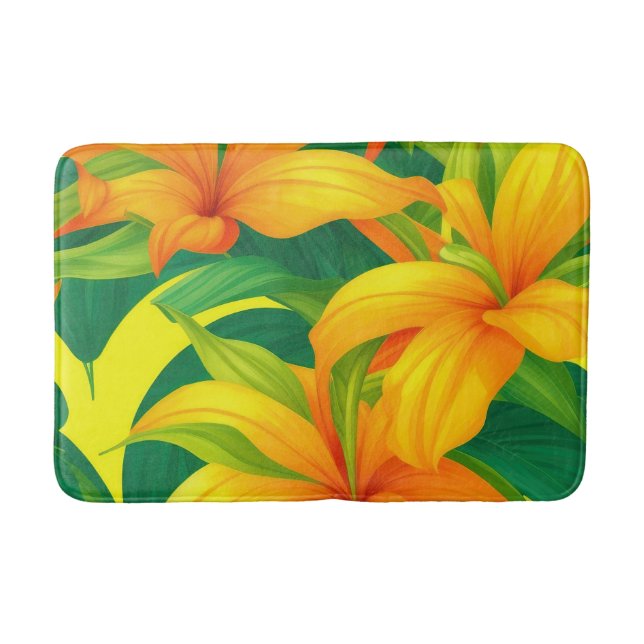 Colourful Tropical Flowers Bath Mat (Front)