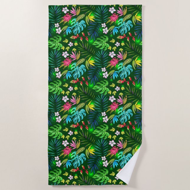 Colourful Tropical Flowers Beach Towel (Front)