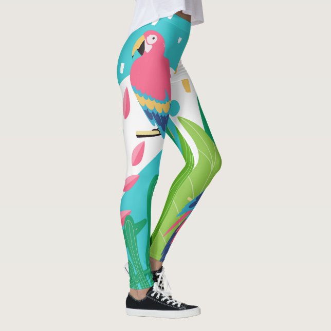 Colourful tropical flowers & birds collage leggings (Right)