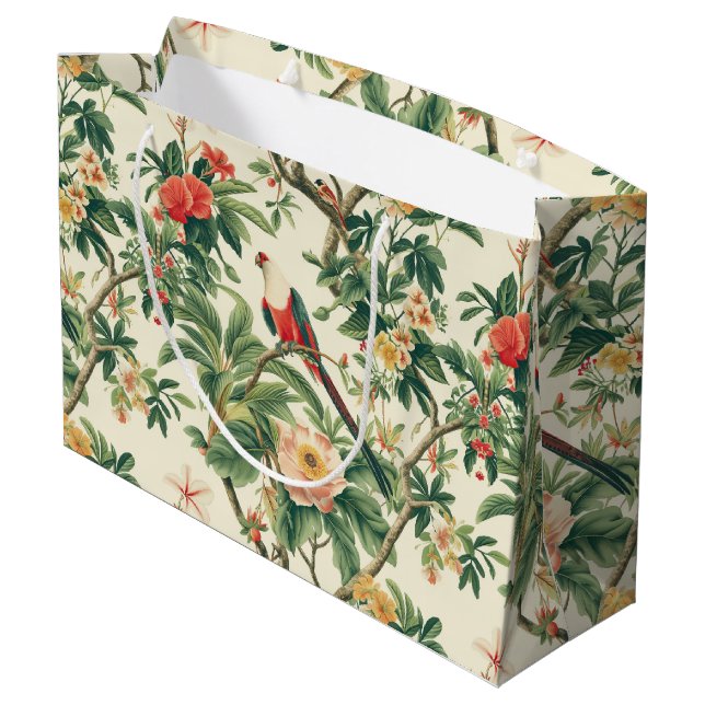 Colourful Tropical Flowers Birds Large Gift Bag (Back Angled)