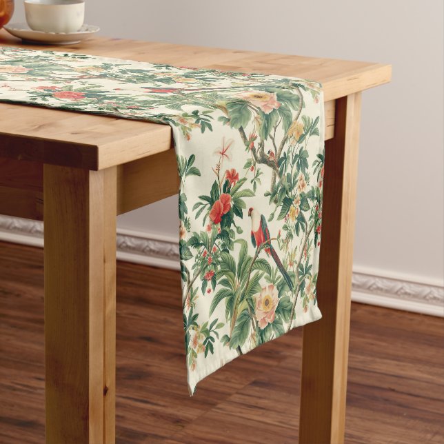 Colourful Tropical Flowers Birds Short Table Runner (In Situ)