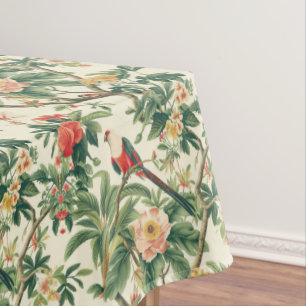 Colourful Tropical Flowers Birds Tablecloth