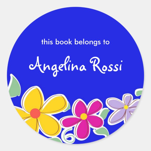 Colourful Tropical Flowers, Bookplates Classic Round Sticker (Front)